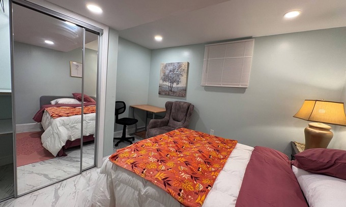 Watertown Apartment | Lower-level, a Double bed, shared bath & kitchen