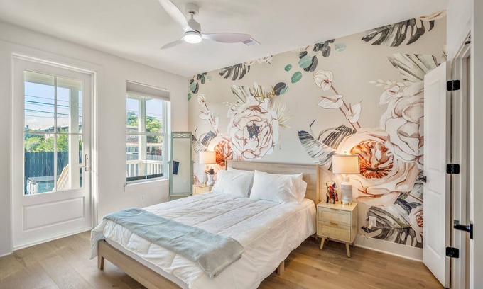 Galveston House | Lux Ocean Escape: Walk to Beach, Backyard Oasis, King Bed, Bunks & Hot Tub!