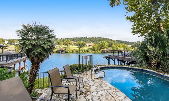 Apache Shores House | Luxe Lake Austin Estate with Pool & 2-Story Boat Dock Overlooking the Water