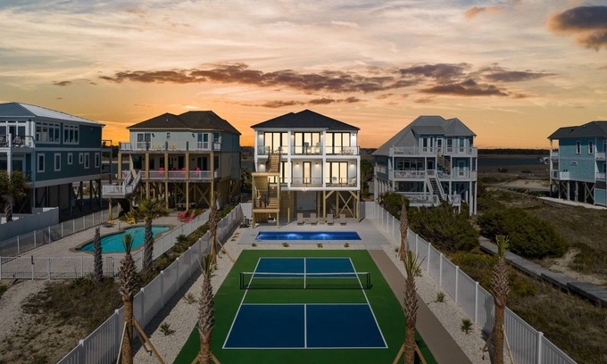Oak Island House | Luxury Oceanfront, Pool, Pickleball, Tiki Bar & More