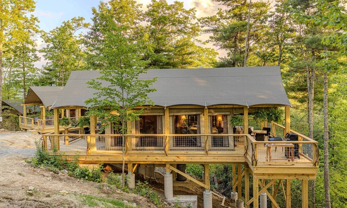 Zirconia Cabin | Luxury Tree Tent in Tuxedo Falls Resort with Private Waterfalls & Hiking