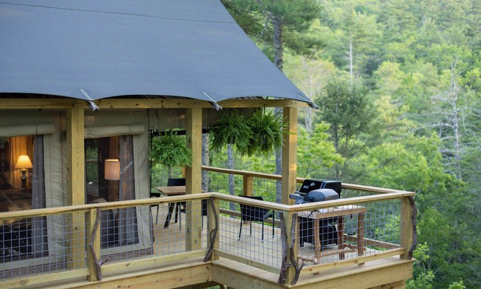 Zirconia Cabin | Luxury Tree Tent in Tuxedo Falls Resort with Private Waterfalls & Hiking