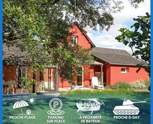 Commes House | Maison de campagne lumineuse spacieuse dans impasse au calme a proximité d'un chateau deux vérandas grand jardin cabane pour vélos, pres Port en Bessin et Bayeux, proche plages du débarquement