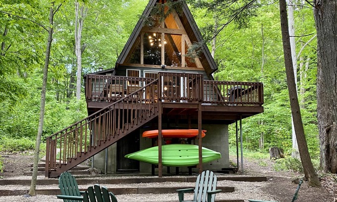 Kalkaska Cabin | Michigan-A-Frame:Bonfires, Hot Cocoa, and Fall Magic in Kalkaska