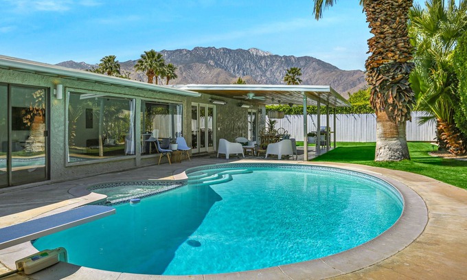 Desert Park Estates House | Mid-Century Gem near Downtown w/AC, Pvt. Pool & Spa + Lush Backyard w/Mtn. View