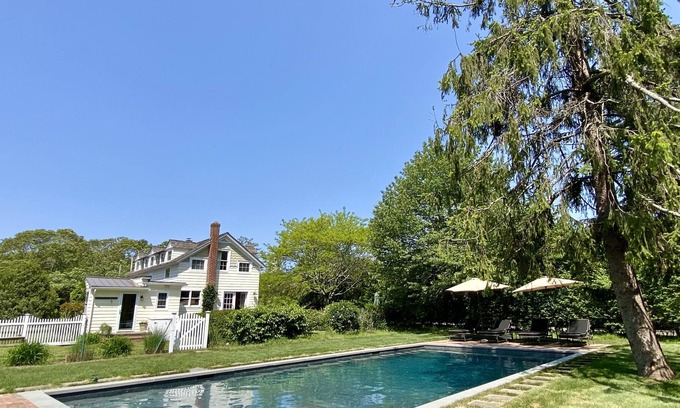 Remsenburg House | Modern farmhouse with pool + gorgeous yard, minutes from the beach.