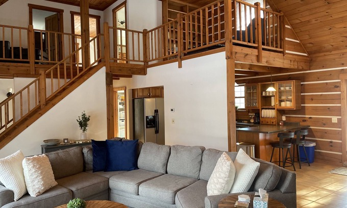 Waupaca House | Modern Log Cabin near Waupaca Chain O' Lakes