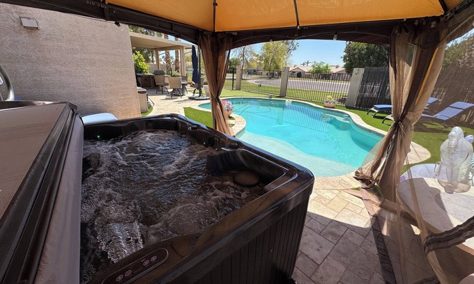 Desert Harbor Apartment | Modern Studio in Peoria with Private Pool, Hot Tub, Cabana, Fire Pit and more