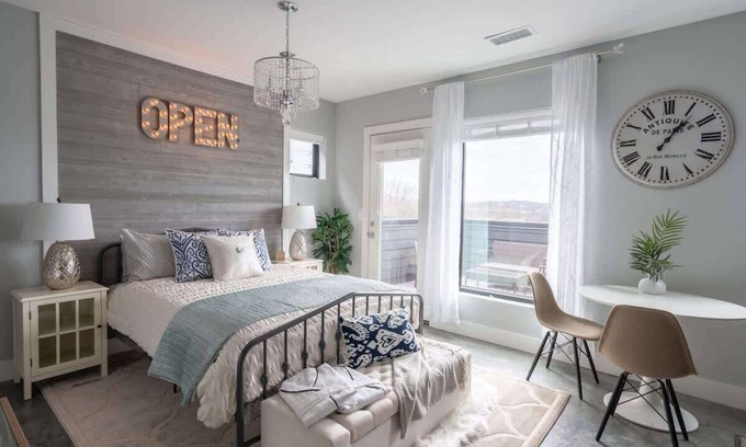 The Nations Apartment | Modern Studio with Private Deck in Nashville