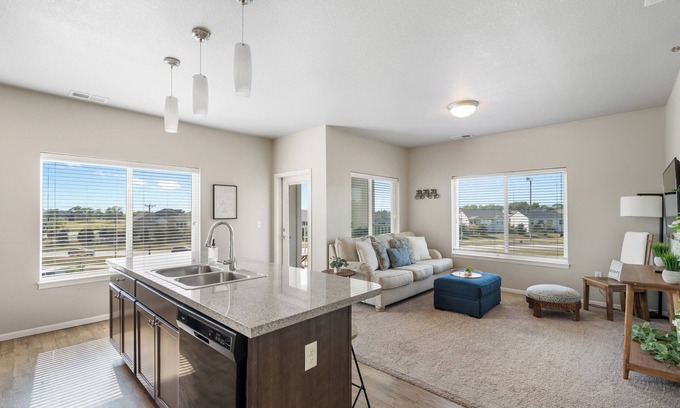 West Des Moines Apartment | Natural Light End Unit w/Private Balcony, Gym, Pool, Pickleball, Prime Location