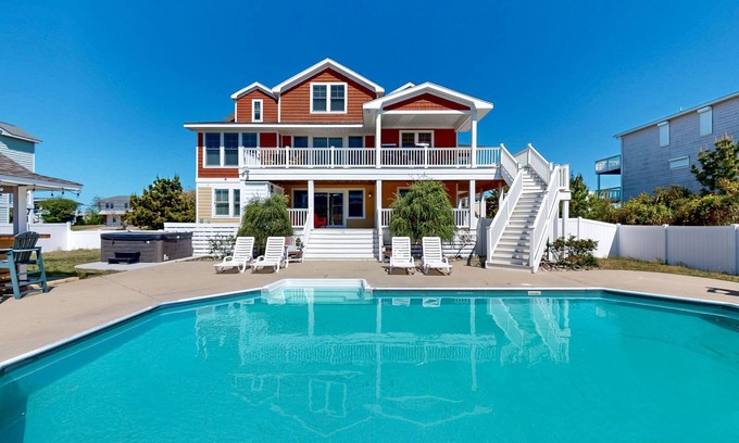 Sandbridge House | Ocean view home, steps to beach with private pool/hot tub & cabana - dogs OK