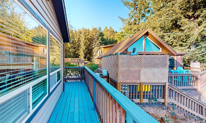 Brookings House | Ocean-view home with private hot tub, amazing deck, & prime location