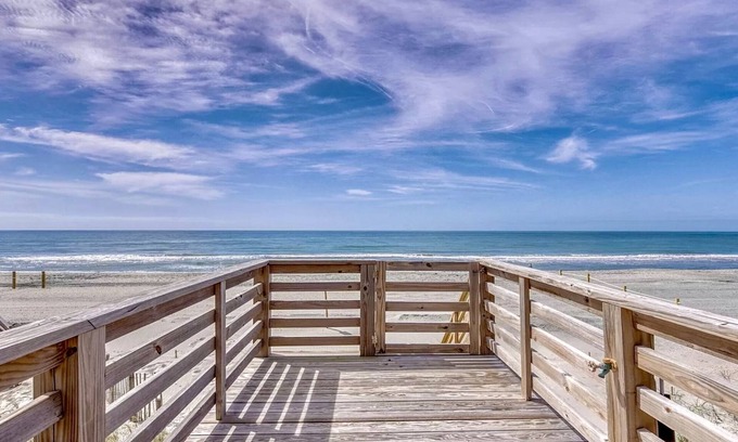 Oak Island Cottage | Oceanfront with panoramic views! Direct beach access from covered deck.