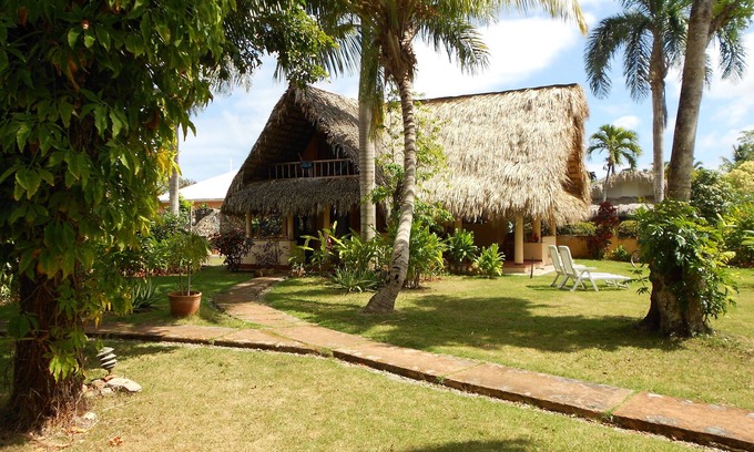 Las Galeras House | Palm-covered house in the tropical garden