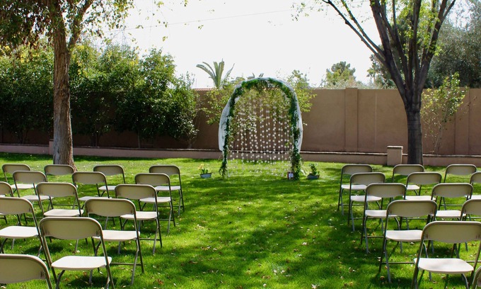 Long Horn Ranch House | Peoria Pool House: resort style back yard w 2 pools, waterfalls, grass acre