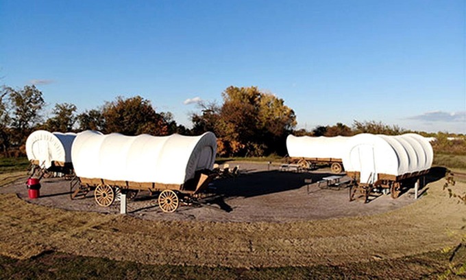 South Oklahoma City House | Perfect Glamping Vacations in this Rustic Conestoga Covered Wagon Rental in Oklahoma