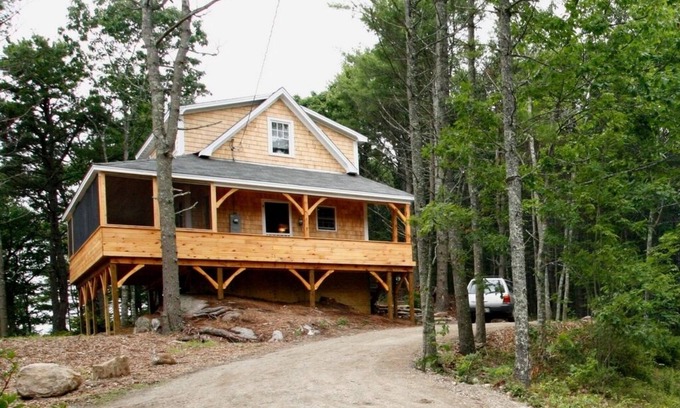 Arrowsic Cabin | Picturesque Waterfront Cottage with Wraparound Screen Porch