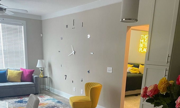 Northeast Raleigh Apartment | Pop of color Suite w/ Salt water pool
