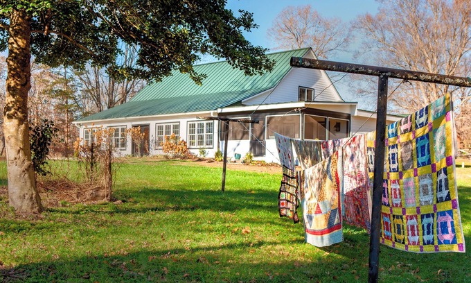 Roseland House | Possum Trot Lodge - Wedding & Event Venue, Lodging for 18, Stone Fireplace