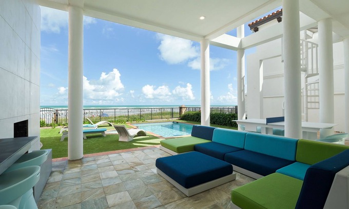 South Padre Island House | Premier Beachfront Home with Private Pool & Movie Theater!