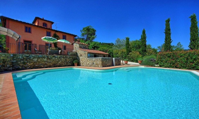 Sant'Andrea in Percussina Villa | Private Villa with WIFI, hot tub, private pool, A/C, TV, panoramic view, parking, close to Florence