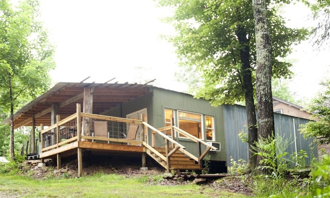Sequatchie House | Private 50 ft waterfall. Eco-friendly, cozy shipping container cabin