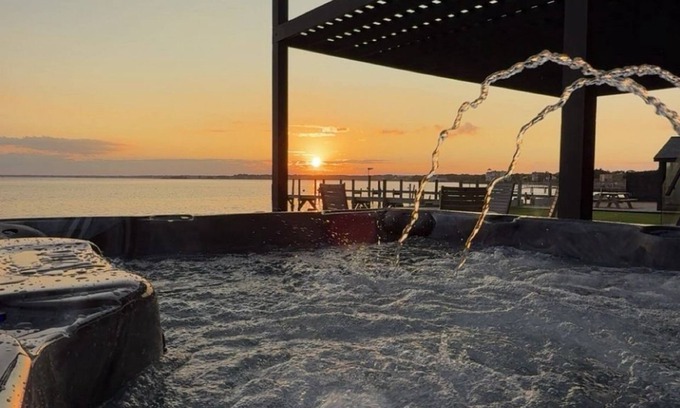 Hampton Bays House | Private beach on a fenced in property sunset views