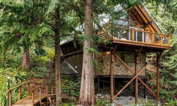 Sedro-Woolley Ski Chalet | Private Cozy Creekside PNW Chalet w/ Wood Stove!