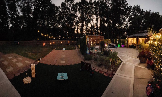 Waldron House | Private Urban Oasis with heated pool spa, outdoor bar and TV, firepit, corn hole