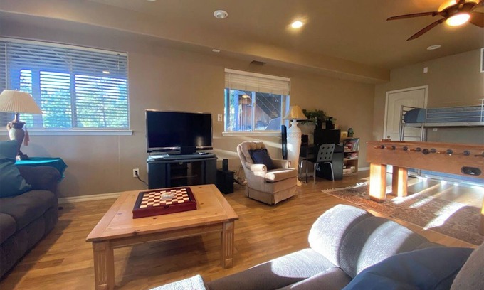 Kachina Village Cabin | Quiet Group Retreat Foosball 2 Living Rooms Forest Porches + Dining
