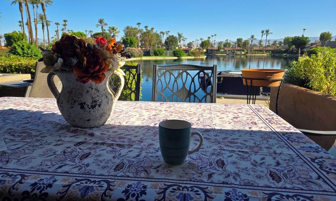 La Terraza Condo | Quiet, lake front 3-bedroom condo in Rancho Mirage with community amenities