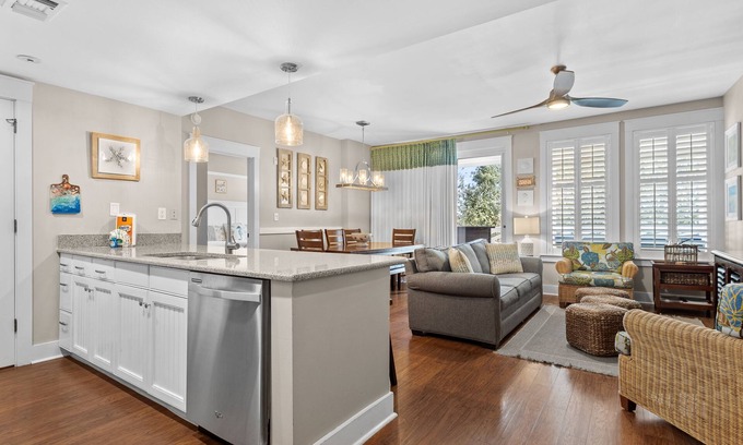 Baytowne Wharf Condo | RARE Condo at Baytowne! Steps to Wharf, Tropical Pool, Hot Tub, Tram to Beach