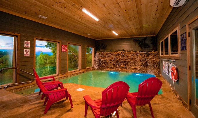 Sevierville Cabin | Ridge Top Retreat: Mtn Views, Indoor Pool, Theater, Games, Hot Tub, Wifi