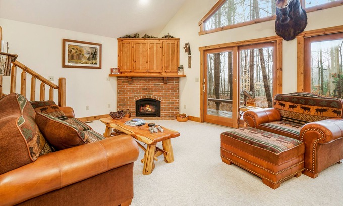 Thompsonville House | Riverfront home with deck, firepit, two fireplaces, W/D, bar, & two kayaks