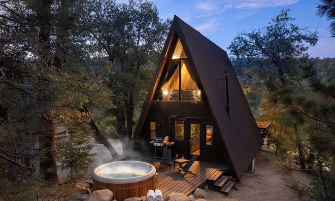 Arrowbear Lake Cabin | Romantic A-Frame Cabin w/Hot Tub, Fire Pit, Boulders, Fireplace, Hiking, BBQ