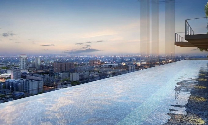 Ramkhamhaeng Condo | Rooftop pool shopping mall gym train boat bus walk 5 min wifi room top floor