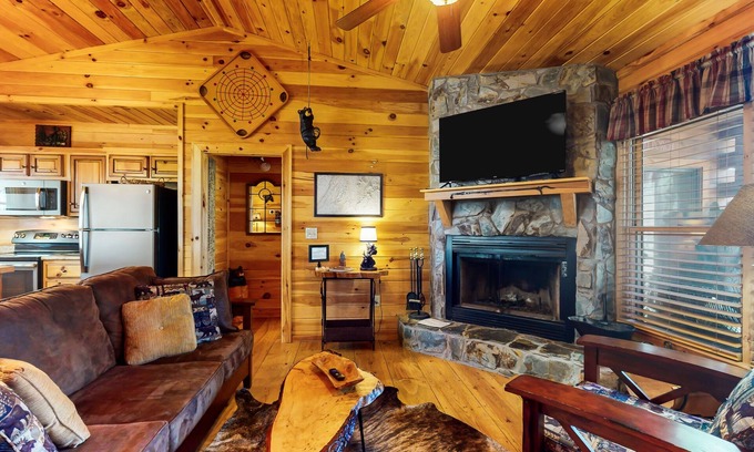 Blue Ridge Cabin | Rustic dog-friendly cabin with deck, fireplace, grill, forest views, & streaming