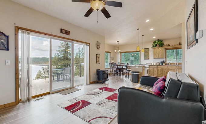 Coeur d'Alene House | Scenic lakefront retreat w/three decks, a hot tub & a private 48-foot dock