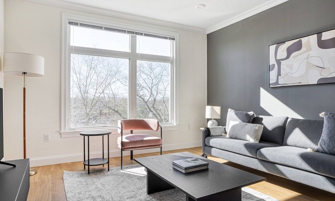 South Brookline Apartment | Sleek Chestnut Hill 1BR w/ W/D & Gym, nr Hancock Village, by Blueground