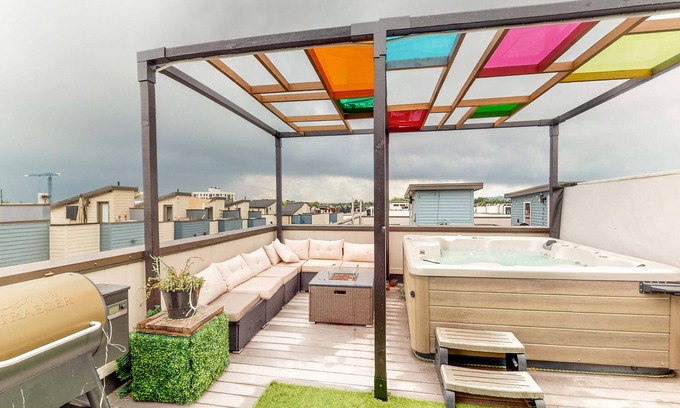 West Colfax House | Sloan Lake’s Rooftop Oasis | House with rooftop patio, firepit, hot tub, grill