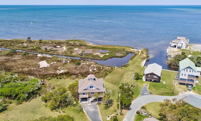 Frisco House | Sound-front house with private washer/dryer, central AC, and private hot tub
