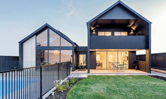 Dunsborough House | Space+Light · lounge by pool | walk to town/beach