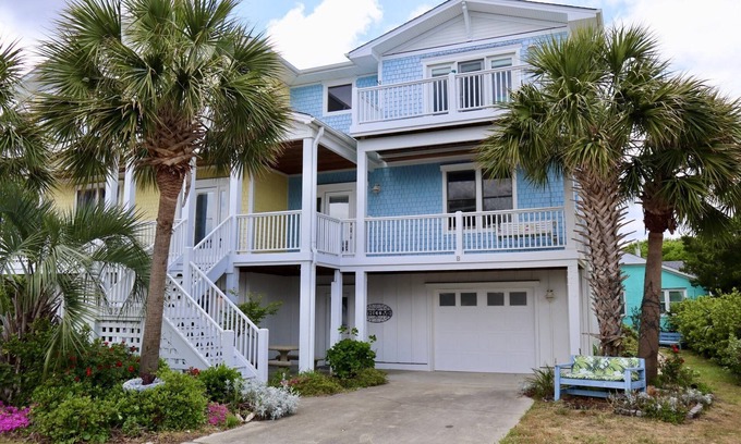Kure Beach House | Spacious Family-Friendly Townhome | Ocean Views, Elevator, Dog Friendly, 2 Blocks to Beach!