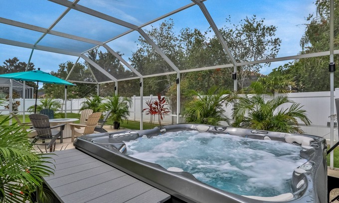 Palm Coast House | Spacious home with private hot tub, firepit, grill and 3 in 1 game table