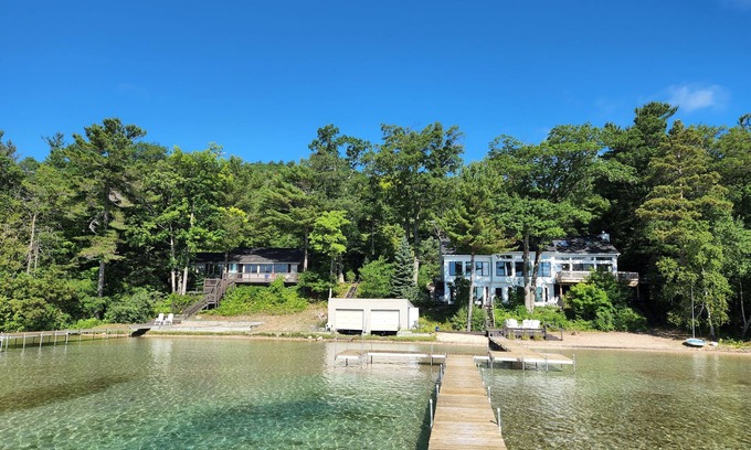 Empire House | Spacious Lakefront Retreat w/2 Homes, Private Beach, Docks & Amazing Location