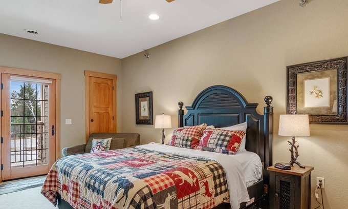 Three Lakes Condo | Spacious lakefront studio with kitchenette, balcony, pool, hot tubs, & firepit