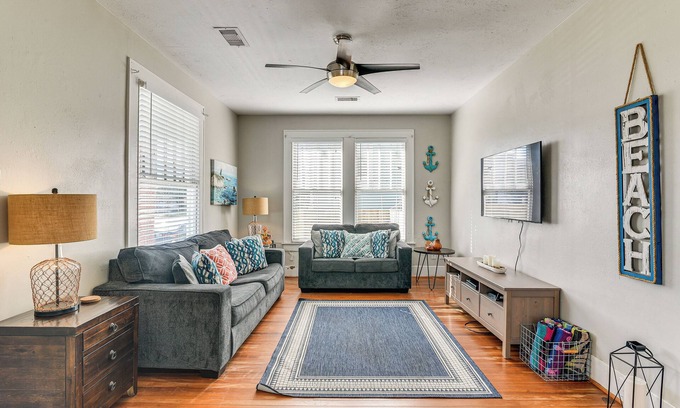 San Jacinto House | Steps to Beach & Seawall! Galveston Escape w/ Yard