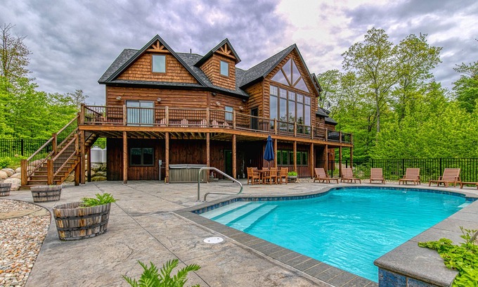 Sunday River Area House | Stunning mountain-view estate with private pool & hot tub - near slopes