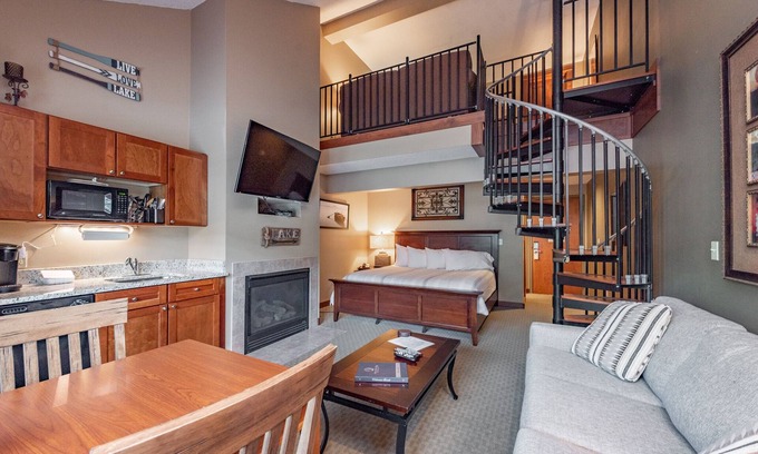 Thayerville Apartment | Suites at Silver Tree A314: Studio and Loft Suite with Free WIFI and Fireplace!