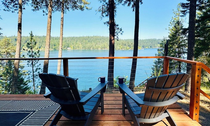Hayden Lake Cabin | Sunny Lakefront A-Frame cabin, Private dock, sunset views & pet friendly!